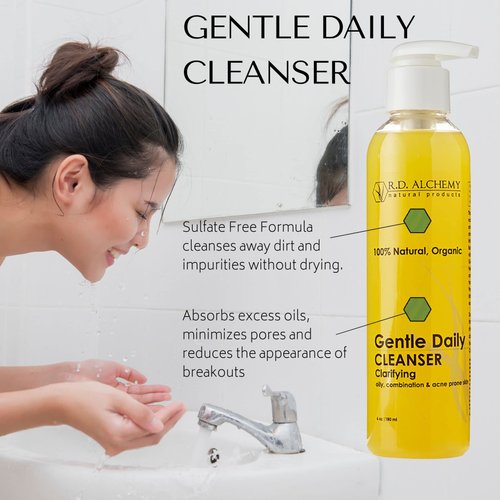 RD Alchemy - Natural & Organic Gentle Daily Cleanser. Best Face Wash for Oily Skin and Combination Skin that is Acne prone. Deep cleansing with Tea Tree and Goldenseal.