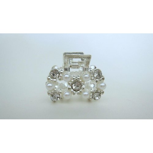 Generic Small infinity bow pearl crystal silver metal hair claw clip bridal clip