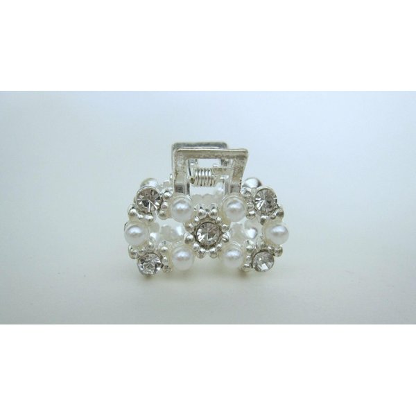 Generic Small infinity bow pearl crystal silver metal hair claw clip bridal clip