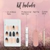Ardell Nail Addict Premium Artificial Nail Set, Almond Shaped Black Stud & Pink Ombre Jeweled And Matte Press On Nails, 24 Glue On Nails For An Easy Manicure