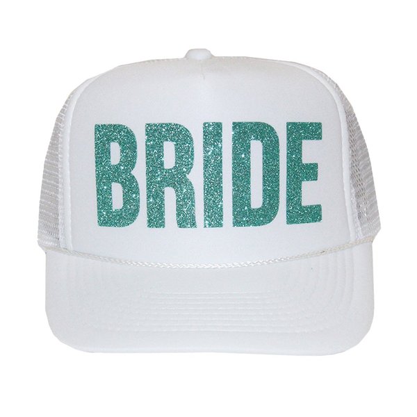 Classy Bride Bride Trucker Hat (White and Caribbean Glitter)