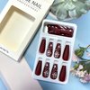 24Pcs Christmas Red Press on Nails Long Length White Snowflake False Nails with Red White Stripe Design Xmas Acrylic Nails Full Cover Aritificial Coffin Nails Winter Glue on Nails for Women