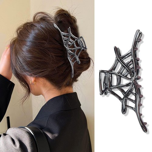 Halloween Hair Claw Clips Metal Black Spider Web Hair Jaw Clips Non Slips Claw Clips for Hallowee...