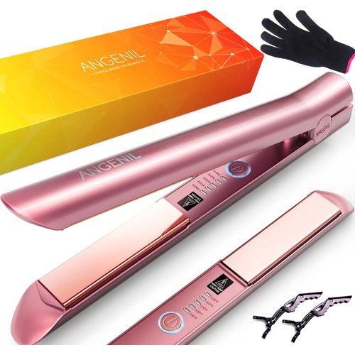 ANGENIL Hair Straightener Titanium Flat Iron Curling Iron in One, Ceramic Hair Straightening 1 Inch Dual Voltage Ionic Travel Flat Iron for Women Short, Long Thick Hair, Adjustable Temp, Fast Heating