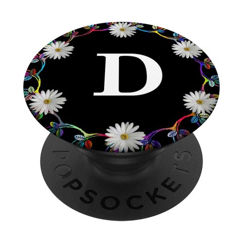 Cell Phone Pop Out Holder,Black White Daisy Flower Letter D PopSockets Grip and Stand for Phones and Tablets
