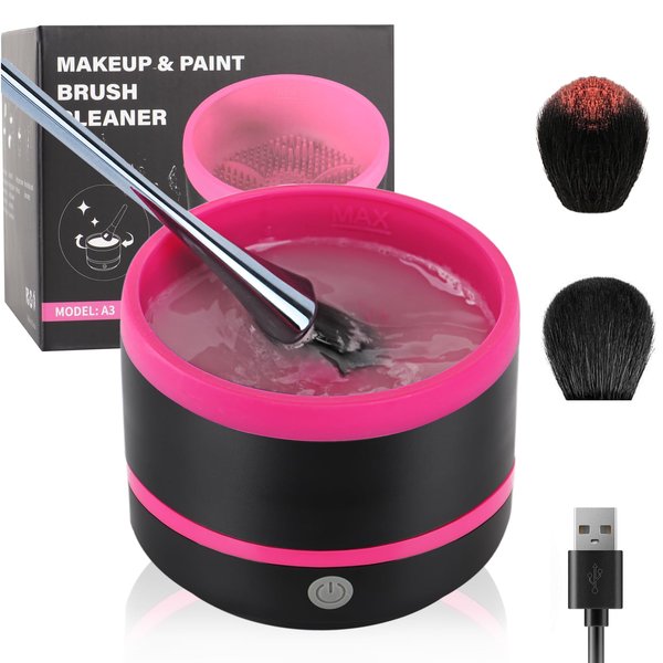 DaizySight Electric Makeup Brush Cleaner Machine, Quick Cleaning Make Up Brush Washing Tool, Fast Spin and Clean in Seconds - Black & Pink