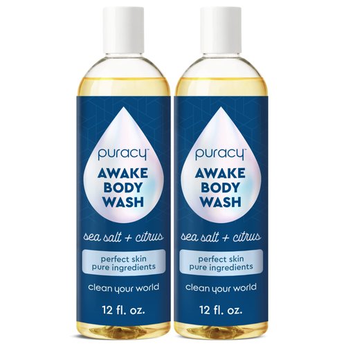 Puracy Body Wash, Natural Body Wash, 98.6% Pure Plant Ingredients, Moisturizing Shower Gel for Everyone, Body Soap for Dry Sensitive Skin. Gently Scented with Citrus & Sea Salt, 12 Oz (2-Pack)
