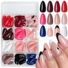LoveOurHome 288pc Almond Press on Nails Medium Fake Nails Tips Acrylic Nails Press ons Nail Short Stiletto Glue on Nail French Tips Press on Nail Women Girls Artificial False Nail with Adhesive Tabs