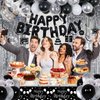 Black and Silver Birthday Decorations for Men Women, Happy Birthday Decorations for Boys Girls, Black and White Birthday Party Decorations Foil Balloons Fringe Curtains Tablecloth Hanging Pendant