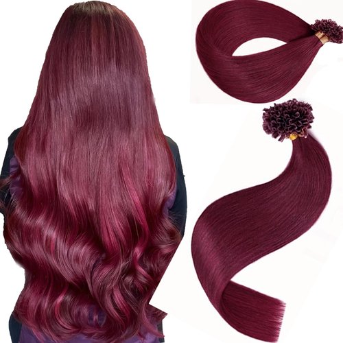 KiiKiiGirl Virgin U Tip Hair Extensions -U Tip Hair Extensions Human 99# U Tip Hair Extensions Human Hair, U Tip Hair Extensions Real Human Hair,U Tip Extensions Human 14 Inch 30g/pack