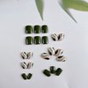 KXAMELIE Green Swirl Press on Nails Short Square with Glitter Sequins,Short Coffin Fake Nails with Design,Cute Nails Press ons Thick Salon False Nails Set for Women Girls Daily Wear