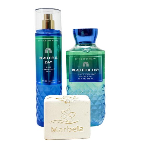 Bath & Body Works Beautiful Day -Duo Gift Set - Fine Fragrance Mist and Shower Gel With a Natural Oats Bar Soap.