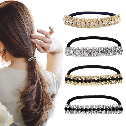 Xiwstar 4Pcs Elastic Fashion Rhinestone Hair Ties Bands Crystal Hair Scrunchies Accessories Headband for Women Girls Ponytail Holder