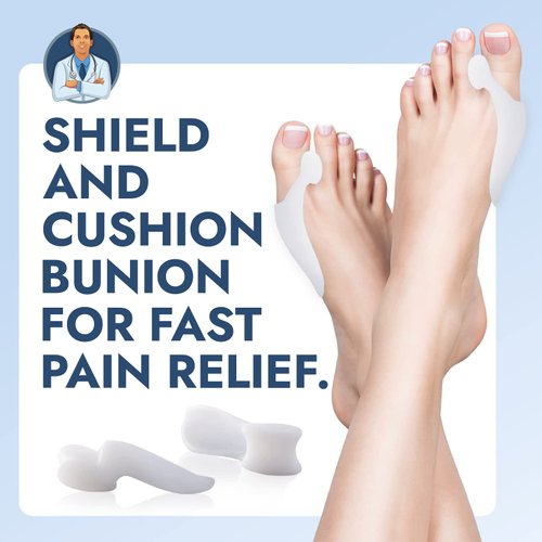 Dr. Frederick's Original Bunion Pad & Spacer - 4pcs - Temporary Bunion Corrector - Toe Separator - Soft Gel Cushion - Bunion Shield - Wear with Shoes - Fast Bunion Pain Relief for Women & Men