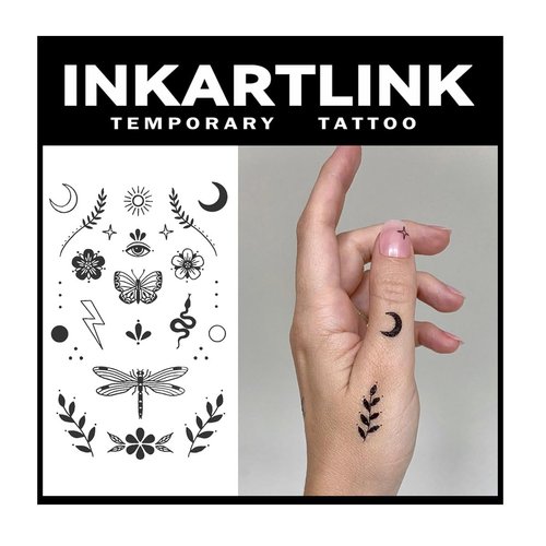 INKARTLINK Temporary Tattoos, 2 Sheets Medium Semi Permanent Tattoo Adult Art Design Waterproof Temp Tattoo Party Favors Realistic Look, No Adhesive, Lasts 1-2 Weeks Black (Dragonfly and Butterfly)