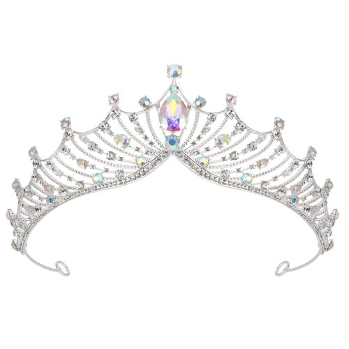SWEETV Silver Tiara for Women, Baroque Queen Tiaras and Crowns for Women, Crystal Headpieces Mermaid Crown Princess Tiaras Hair Accessories for Bride Party Quinceanera Bridesmaids Halloween Prom
