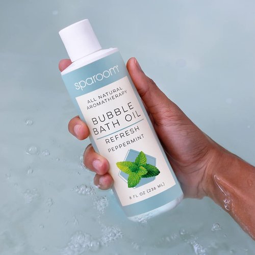 SpaRoom All Natural Hydrating and Nourishing Aromatherapy Foaming Bubble Bath Oil with Jojoba Oil, Olive Oils and Aloe, 8 oz, Refresh-Peppermint