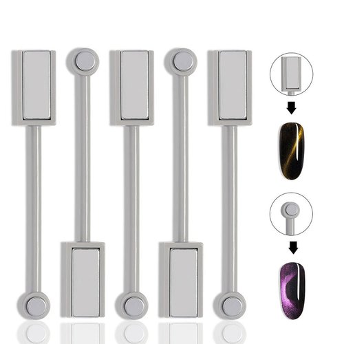 JERCLITY 5 Pieces Nail Magnet Stick Cat Eye Magnet Tool Double-Headed Nail Art Magnet Stick Set Magnet Wand Strong Magnet Stick for Home DIY, Salon, Studio