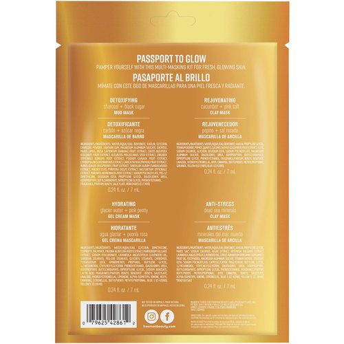 Freeman Beauty Passport to Glow Face Mask Set for Skin Care, With Charcoal, Clay, and Mud Masks, Set of 5