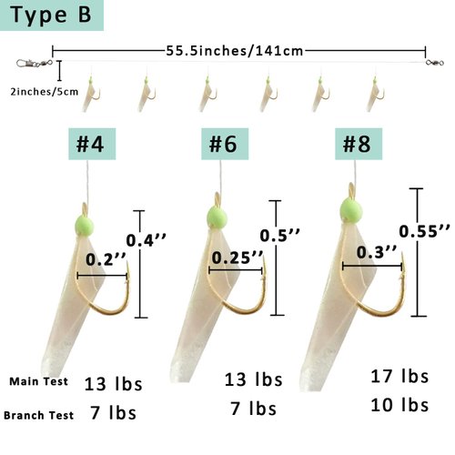 Fishing Bait Rigs Set 15 Packs Saltwater Fishing Lures Rigs with Sharp Hooks Real Fish Skin Beach Pier Sea Surf Fishing Rigs Cod Herring Lure Hook Rigs Type B 8#