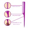 Allegro Combs 61 XL Rat Tail Combs Wide Tooth Comb Detangling Hair Styling Coarse Hair Foiling Thick Back Parting Combs Hairstylist Combs For Women Made In USA 3 Pc. (Frosted Purple)