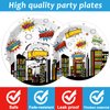 96 PCS Super Theme Hero Party Plates Napkins Hero Themed Party Tableware Hero Action Sign Disposable Paper Plates Napkins Happy Birthday Party Decorations Supplies Favors for 24 Guests