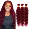 99j Human Hair Bundles Burgundy Deep Wave Bundles Human Hair Red Bundles 22 24 26 inch Dark Red Deep Wave Bundles Human Hair Extensions