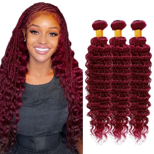 99j Human Hair Bundles Burgundy Deep Wave Bundles Human Hair Red Bundles 22 24 26 inch Dark Red Deep Wave Bundles Human Hair Extensions