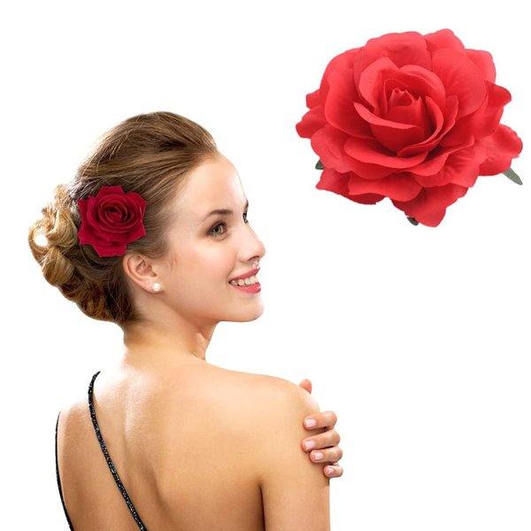 Rose Hair Clips, Floral Brooch Hair Accessories with Rose Flowers for Women, Wedding and Party Headpieces (Red)