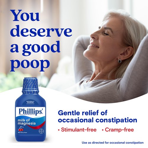 Phillips' Milk of Magnesia Liquid Laxative, Wild Cherry Flavor, Stimulant & Cramp Free Relief of Occasional Constipation, #1 Milk of Magnesia Brand 26 oz.