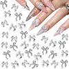 Mxxipp 60pcs Bow Nail Art Charms for Women Girl, 3D Bowknot Nail Rhinestones, Alloy Ribbon Bow Nail Decoration Supplies 3 Styles for Manicure DIY Craft- Silver