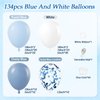 134pcs Blue and White Balloon Arch Kit, Blue and White Balloons with Dusty Blue Confetti Balloons for Anniversary Gender Reveal Wedding Baby Shower Birthday Party Decorations