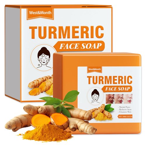Turmeric Soap Bar,Natural Face & Body Turmeric Soap Bar for Dark Spots,with Vitamin C, Turmeric Face Wash Cleanses Skin,Cooling and Moisturizing