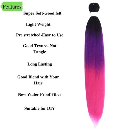 Ombre Purple Pink Braiding Hair Pre Stretched Braids Kanekalon Braiding Hair Extensions