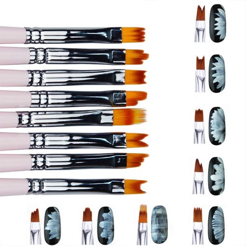 8 Pcs Nail Brush Pen Premium Upgrade Wood Handle, Gradient Painting Brush Set UV Gel Flower Drawing Pen Purple Wood Handle Manicure Nail Art Polish Pen Tool, Valentine's Day present