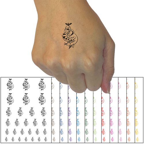 Partridge Bird Hugging Pear 12 Days of Christmas Temporary Tattoo Water Resistant Fake Body Art Set Collection - Dark Blue (One Sheet)