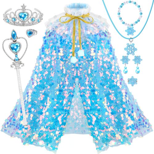 8 Pcs Snow Princess Dress Up for Girls 4-6, Toddler Toys for Ages 3-8, Shiny Ice Sequin Princess Cape Set Girl Toys, Princess Kids Toys for Easter Halloween Birthday Christmas Gifts Party Favors
