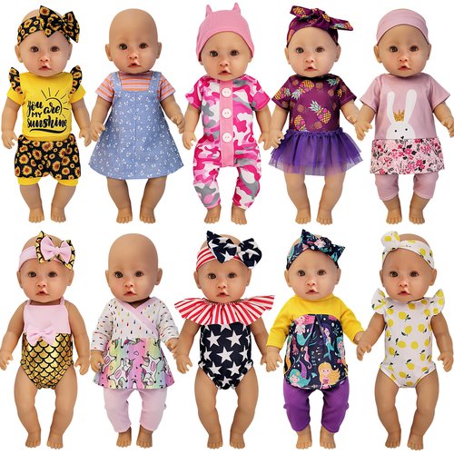 Windolls 10 Sets 14-16 Inch Baby Doll Clothes Dress Outfits Headbands Accessories fits New Born 43cm Baby Doll, 15 inch Baby Doll, 18 Inch Doll