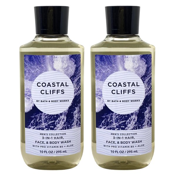 Generic Bath and Body Work Men's Collection Coastal Cliffs 2 Pack 3-in-1 Hair, Face & Body Wash Bundle - 10 fl oz / 295 mL each, Full, blue