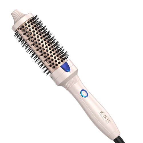 K&K 1.5 inch Thermal Brush Volumizing Brush Heated Curling Ceramic Tourmaline Ionic Curling Iron Quick Heating Makes Dual Voltage Travel-Friendly Straightening Round Design 30S Heating up