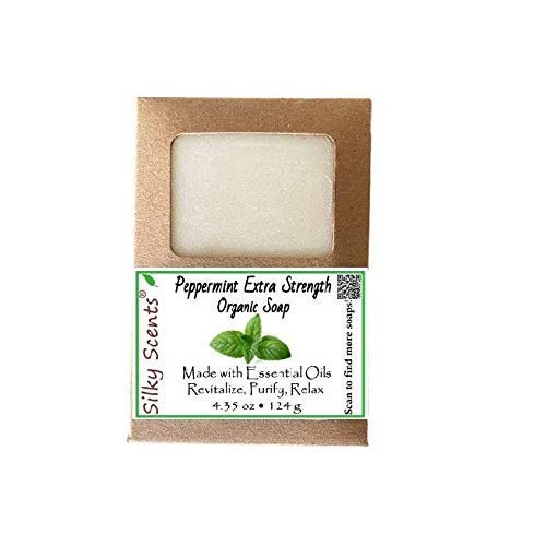 Silky Scents Peppermint Extra Strength Soap Bar - 100% All Natural and Organic Essential Oil - 1 Soap Bar
