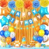 Blue and Orange Birthday Decorations,Dog Paw Balloons Party Decorations for Boys Girls with Blue Yellow Orange Balloons Happy Birthday Banner Orange Fringe Curtain Tissue Paper Pompoms Star Garland