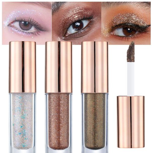 Liquid Sparkling Glitter Eye Shadow Sticks Set: Crystal Silver Golden Eyeshadow, Eyeliner, Eyelid, Liquid Highlight Shimmer Makeup for Eyes,Waterproof Quick-Drying,(Diamond 1#2#8#)