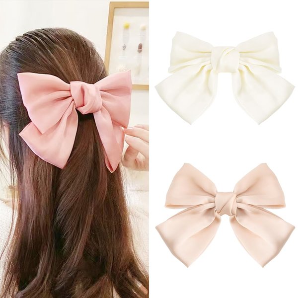 Satin Hair Bows for Women Girls Big Bowknot Hair Clips for Girls Hair Bow Barettes Bows for Teen Girls French Style Hair Accessories for Women Girls Hair Bow Ribbon for Women Girls 2 Pcs