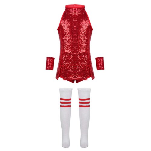 Freebily Boys Girls Hip-hop Jazz Modern Dance Costume Kids Dancing Outfit Star Metallic Crop Top Pants Wrist Sleeves Red#2 5-6