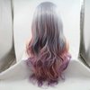 Side Part Long Hair Blue Green Grey Purple Pink Mixed Colour Synthetic Lace Front Wigs for Women Girls Replacement Party Cosplay Summer Wedding Wigs Mermaid Colourful Body Wave Natural Hairline 60cm