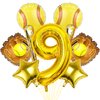 9pcs Softball Balloons, Softball Birthday Number Mylar Foil Balloon Softball Birthday Party Supplies Softball Birthday Decorations (9th)