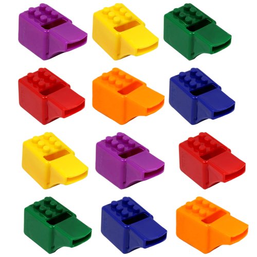 Tribello Building Block Shaped Whistles – Colorful Party Favors & Decor for Brick Block-Themed Celebrations Pack of 12