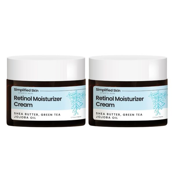 Simplified Skin 2.5% Retinol Cream Face Moisturizer w/Vitamin E & Hyaluronic Acid for Wrinkles & Acne - Eye Cream - Anti Aging Skin Care - Night & Day Moisturizer Face Cream 1.7 oz - 2 Pack
