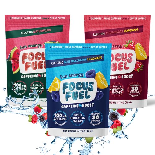 FocusFuel Energy Chews - Focus + Energy Gummies (BEST SELLERS 3-Pack Variety) 100mg Caffeine per 2 Gummies, Includes B12, Magnesium, Electrolytes, All-Natural Ingredients (FULL SIZE)